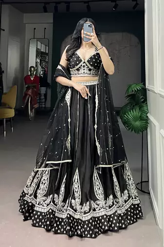 Black Naysha silk blend Heavy Embroidered Party Wear Lehenga Choli with Net Dupatta