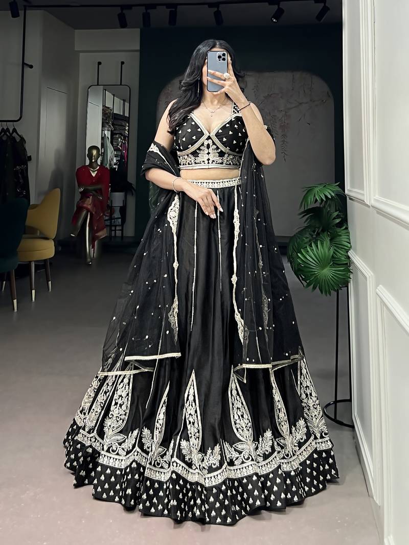 Black Naysha silk blend Heavy Embroidered Party Wear Lehenga Choli with Net Dupatta