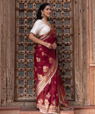 Maroon embroidered pure chiffon saree 3
