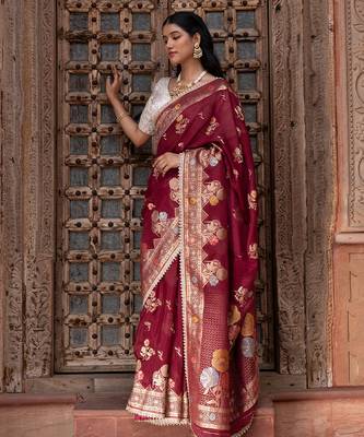 Maroon embroidered pure chiffon saree 4