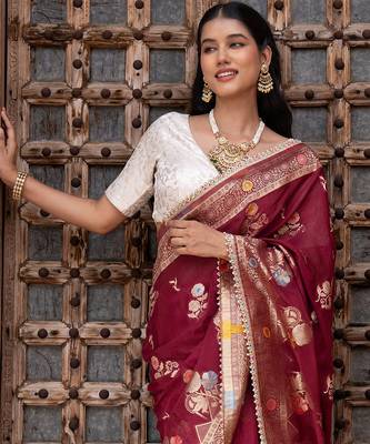 Maroon embroidered pure chiffon saree 5