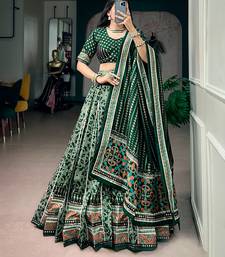 Tasar Silk Printed Free Size Ghaghra Choli with Lace Border & Dupatta for Navratri Garba