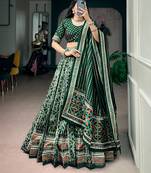 Tasar Silk Printed Free Size Ghaghra Choli with Lace Border & Dupatta for Navratri Garba