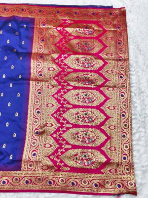 navy blue zari woven banarasi silk blend traditional saree with blouse piece 2