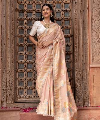 Pink embroidered pure chiffon saree 1