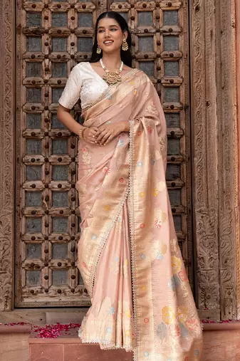 Pink embroidered pure chiffon saree