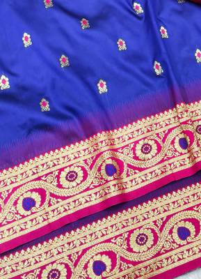 navy blue zari woven banarasi silk blend traditional saree with blouse piece 3