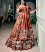 Tasar silk blend Printed Free Size Ghaghra Choli with Lace Border & Dupatta for Navratri Garba