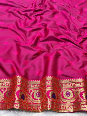 navy blue zari woven banarasi silk blend traditional saree with blouse piece 4
