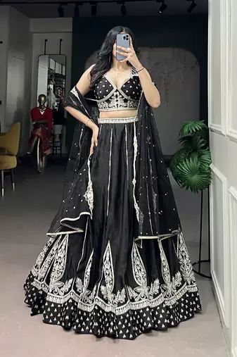 Black Naysha silk blend Heavy Embroidered Party Wear Lehenga Choli with Net Dupatta