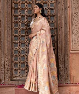 Pink embroidered pure chiffon saree 2