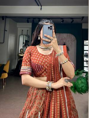 Tasar silk blend Printed Free Size Ghaghra Choli with Lace Border & Dupatta for Navratri Garba 2