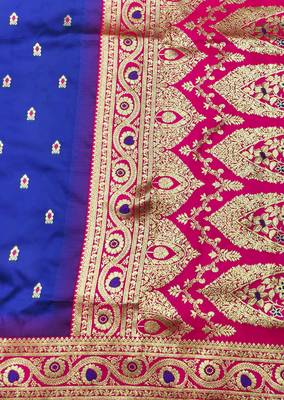 navy blue zari woven banarasi silk blend traditional saree with blouse piece 5