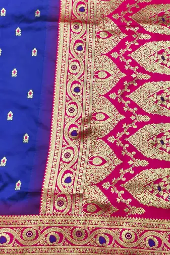 navy blue zari woven banarasi silk blend traditional saree with blouse piece