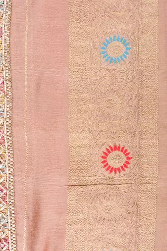 Pink embroidered pure chiffon saree