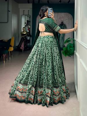 Tasar Silk Printed Free Size Ghaghra Choli with Lace Border & Dupatta for Navratri Garba 3