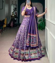 Tasar silk blend Printed Free Size Ghaghra Choli with Lace Border & Dupatta for Navratri Garba