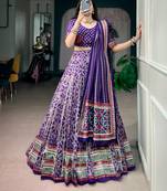 Tasar silk blend Printed Free Size Ghaghra Choli with Lace Border & Dupatta for Navratri Garba