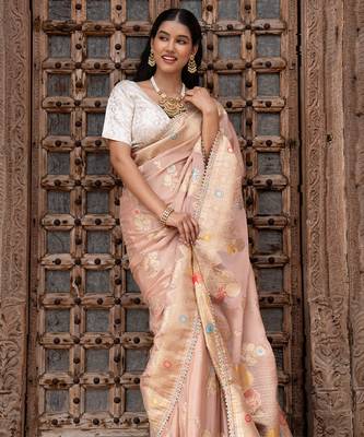 Pink embroidered pure chiffon saree 4