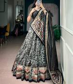 Tasar silk blend Printed Free Size Ghaghra Choli with Lace Border & Dupatta for Navratri Garba