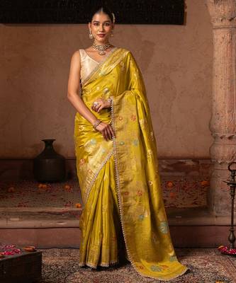 Green embroidered pure chiffon saree 1