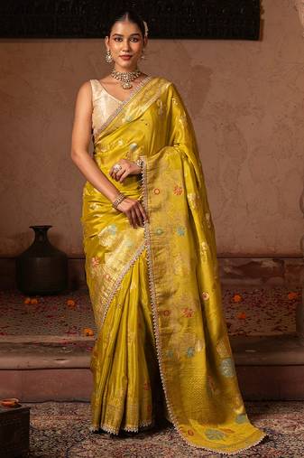 Green embroidered pure chiffon saree