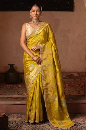 Green embroidered pure chiffon saree