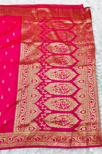 pink zari woven banarasi silk blend traditional saree with blouse piece