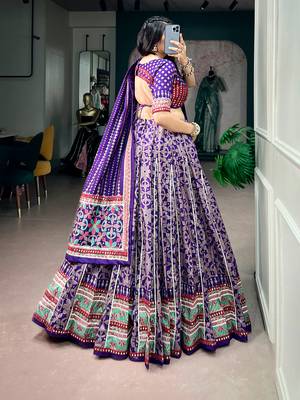 Tasar silk blend Printed Free Size Ghaghra Choli with Lace Border & Dupatta for Navratri Garba 3