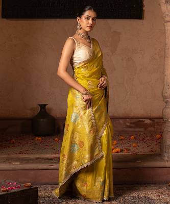 Green embroidered pure chiffon saree 2