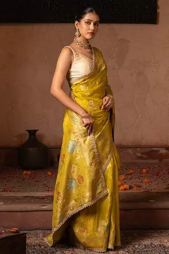 Green embroidered pure chiffon saree
