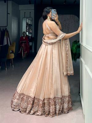 Women's Cream Spider Crush silk blend Embroidered Semi-Stitched Lehenga Choli Set 3