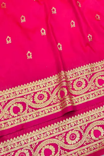pink zari woven banarasi silk blend traditional saree with blouse piece