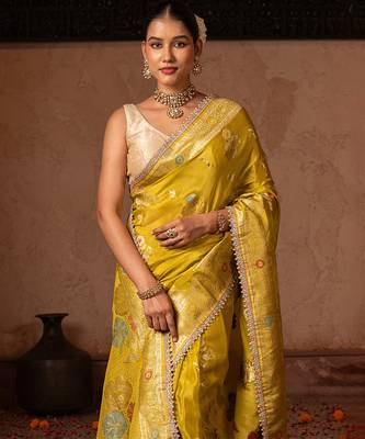 Green embroidered pure chiffon saree 3