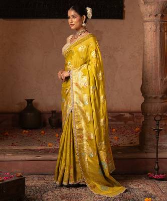 Green embroidered pure chiffon saree 4