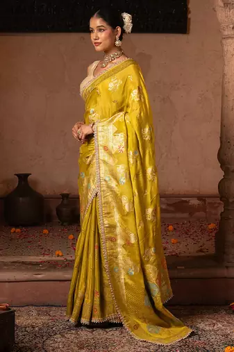 Green embroidered pure chiffon saree