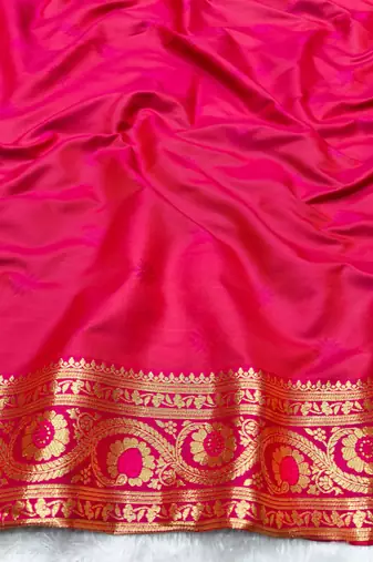 pink zari woven banarasi silk blend traditional saree with blouse piece