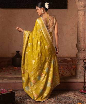 Green embroidered pure chiffon saree 5