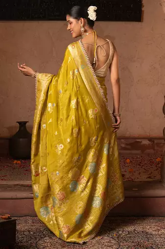 Green embroidered pure chiffon saree