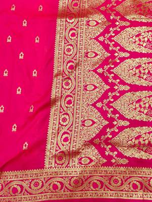 pink zari woven banarasi silk blend traditional saree with blouse piece 5