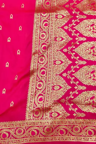 pink zari woven banarasi silk blend traditional saree with blouse piece