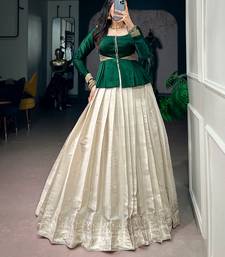 Women's Kanchipuram Zari Woven free size Lehenga and Satin silk blend Top Set