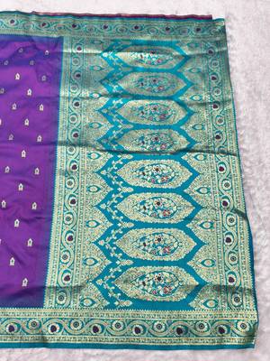 purple zari woven banarasi silk blend traditional saree with blouse piece 2