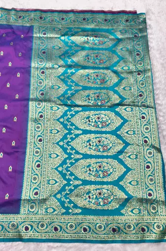 purple zari woven banarasi silk blend traditional saree with blouse piece