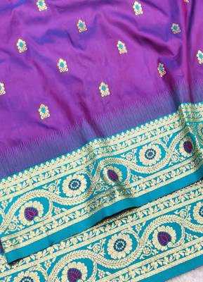 purple zari woven banarasi silk blend traditional saree with blouse piece 3