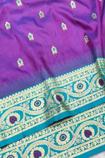 purple zari woven banarasi silk blend traditional saree with blouse piece