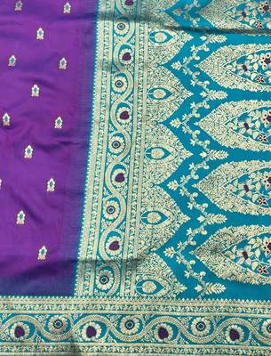 purple zari woven banarasi silk blend traditional saree with blouse piece 5
