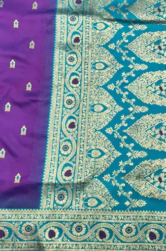 purple zari woven banarasi silk blend traditional saree with blouse piece