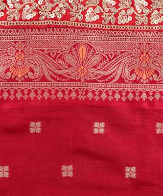 Red embroidered pure katan silk saree 3