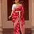 Red embroidered pure katan silk saree
